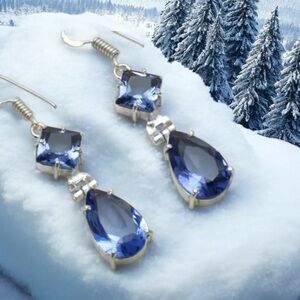 Blue Topaz Dangle Earrings 925 Silver